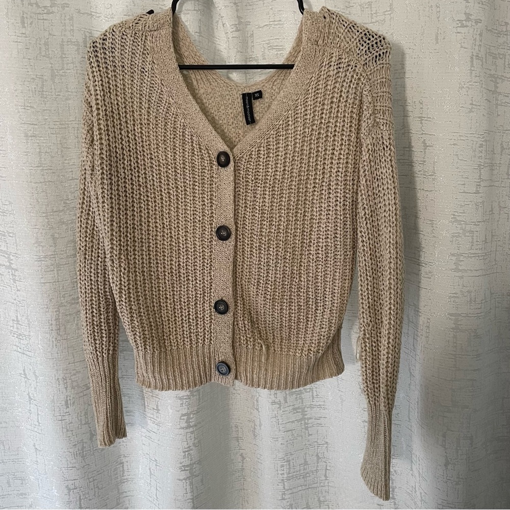 Tan Button-Up Knit Cardigan